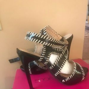 Black and White Heeled Sandals